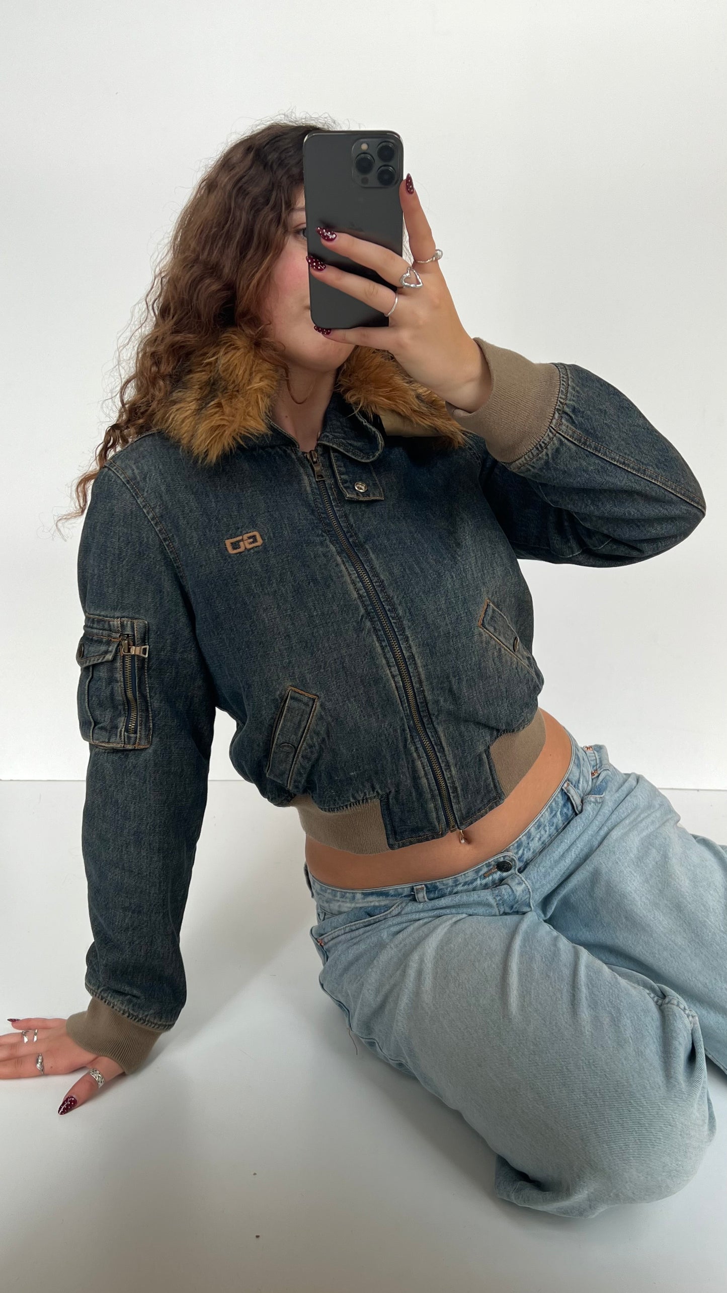 00s Guess denim bomber jacket- size S