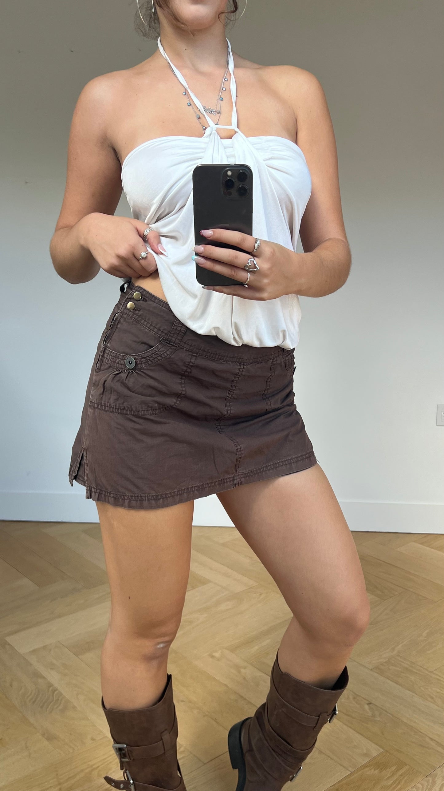 00s brown cargo mini skirt- size M