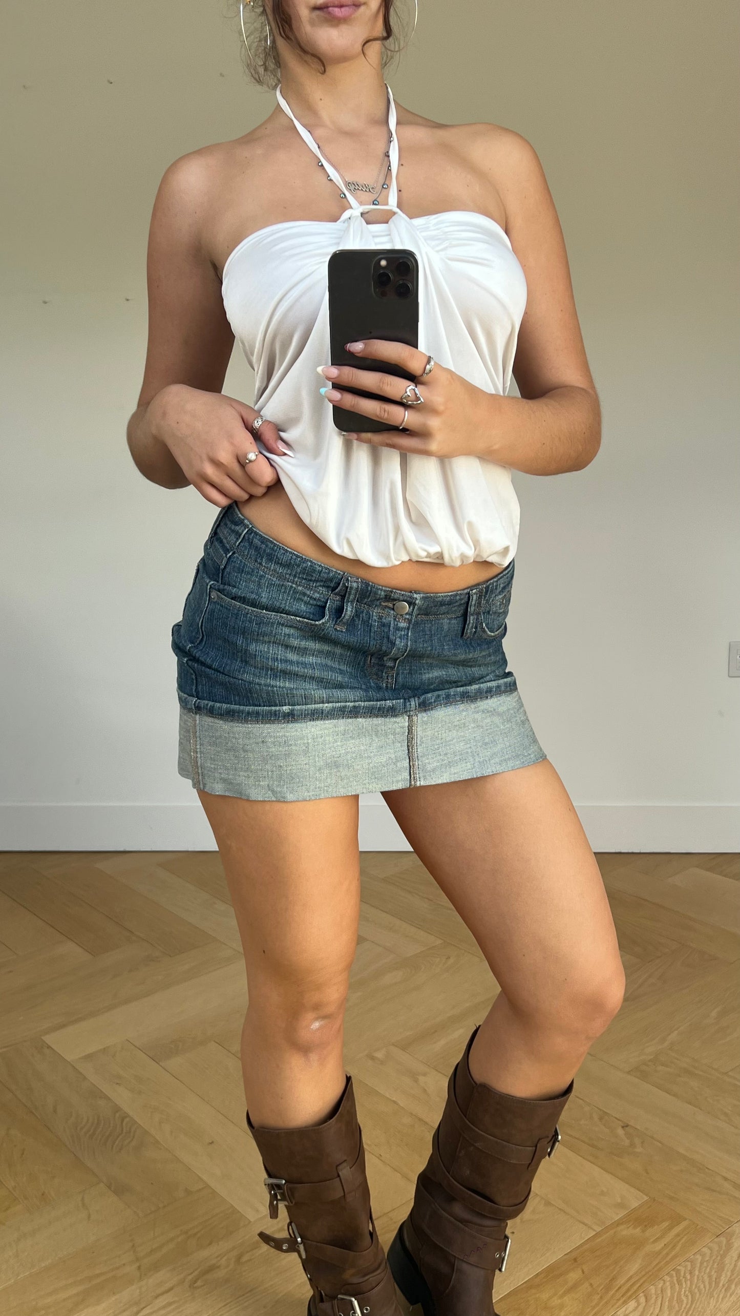 00s denim mini skirt- size M