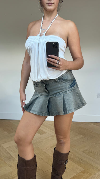 00s grey denim pleated skirt- size S