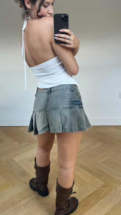 00s grey denim pleated skirt- size S
