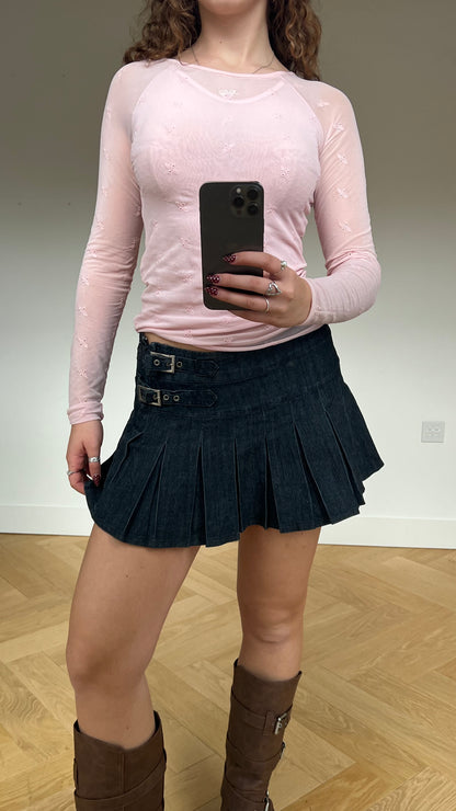 00s denim pleated mini skirt- size M