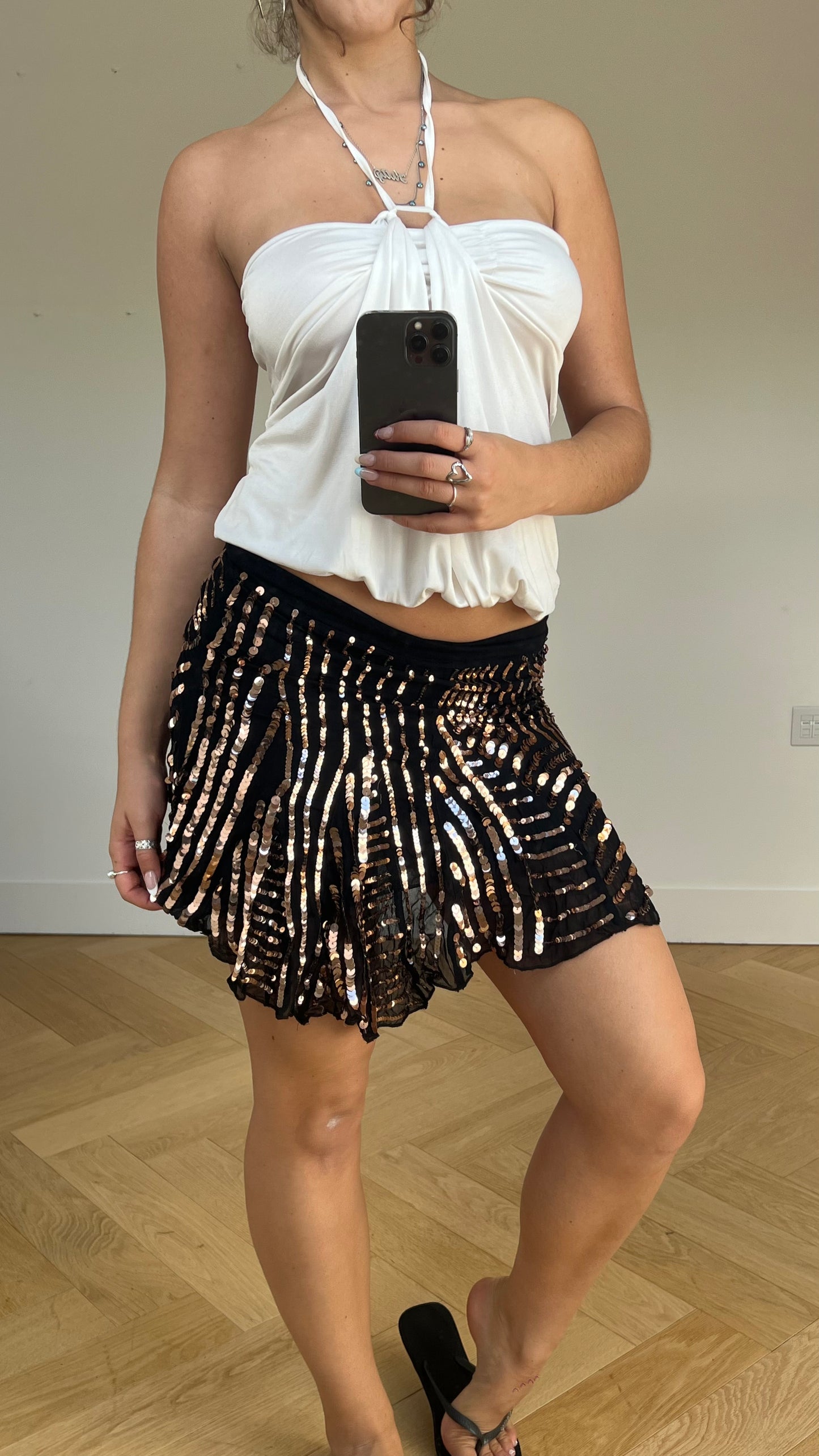 00s black sequin mini skirt- size M