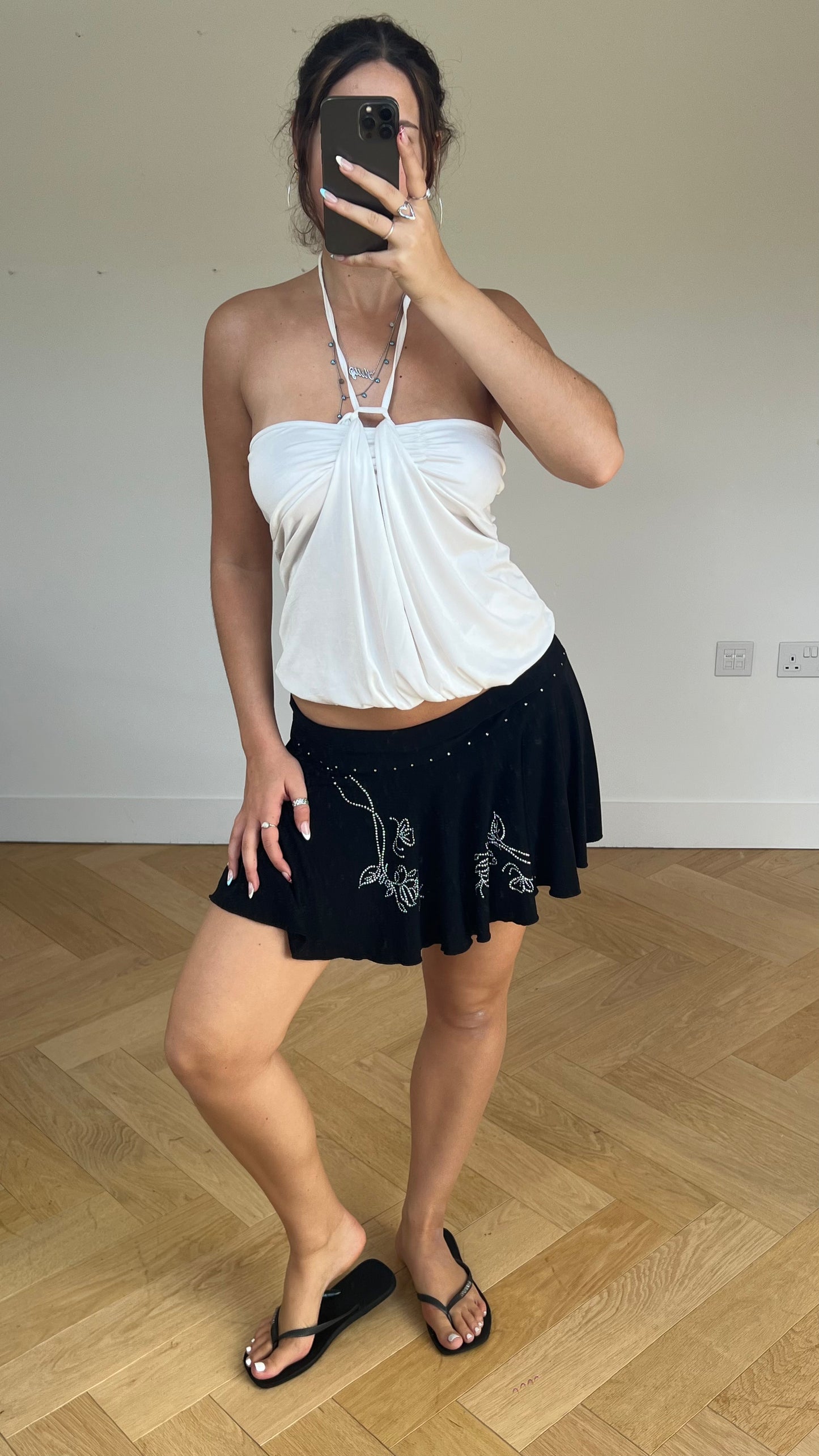 00s black diamanté mini skirt- size M