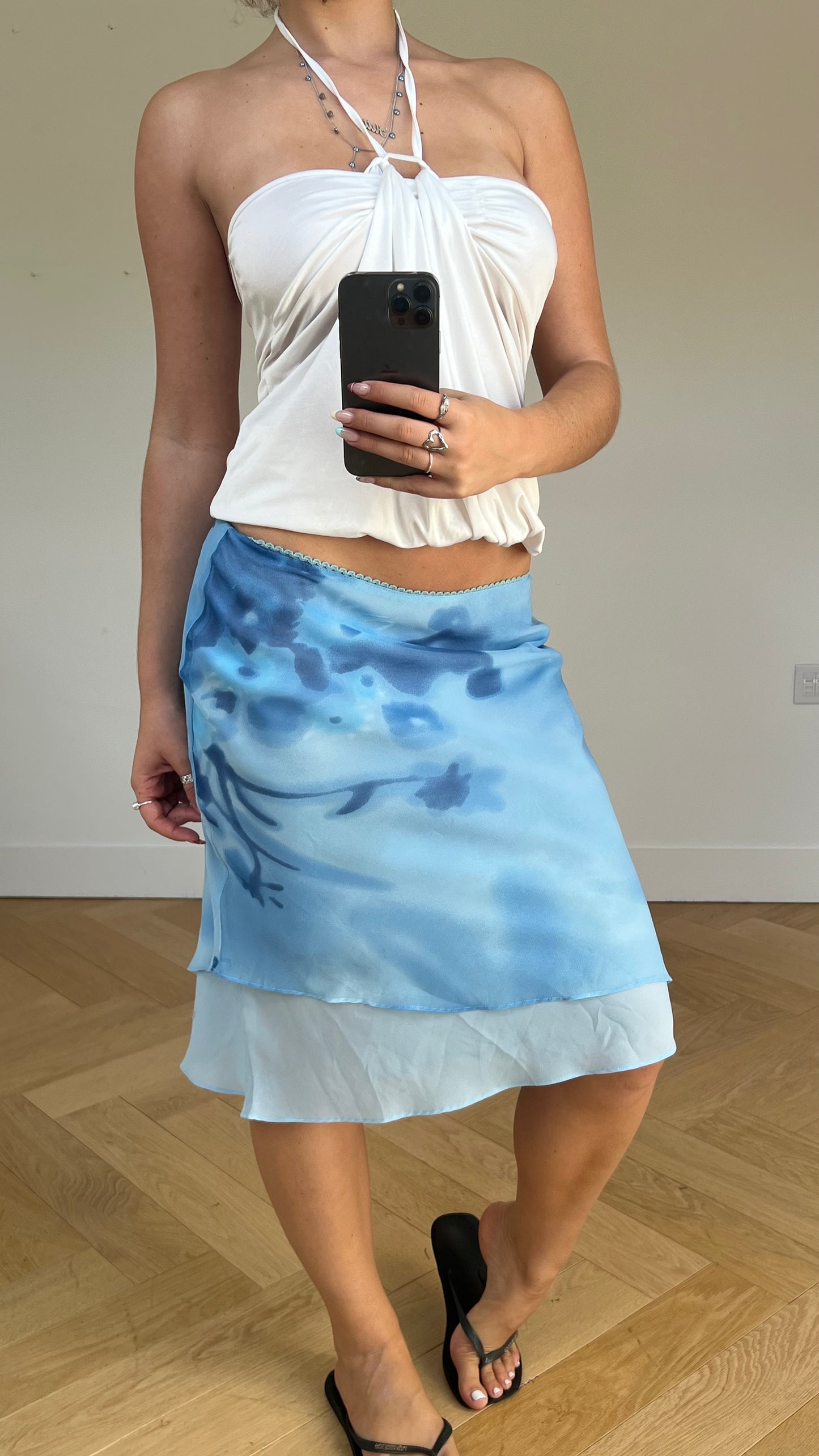 00s blue mesh midi skirt- size S/M