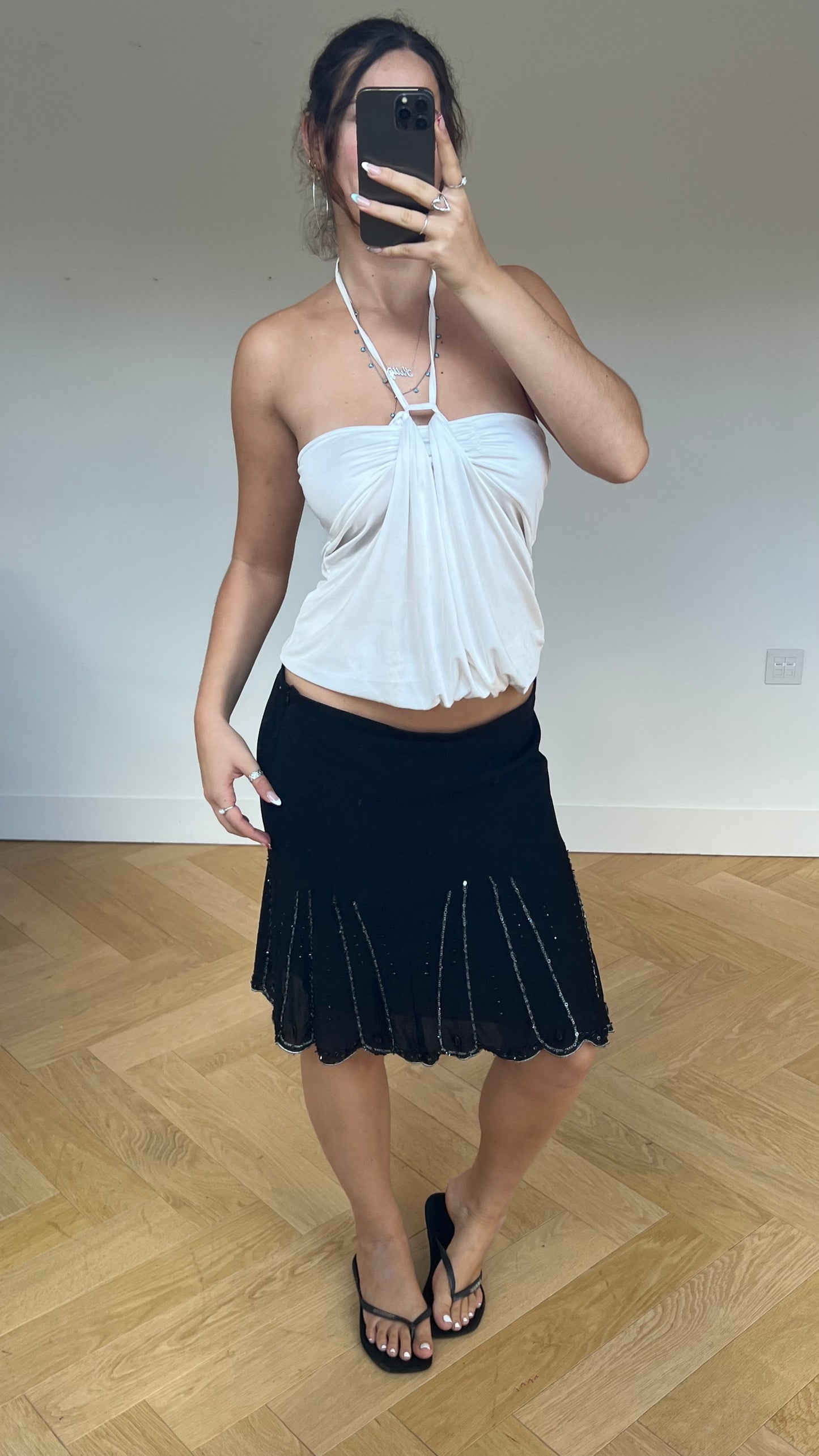 00s black sequin midi skirt- size L