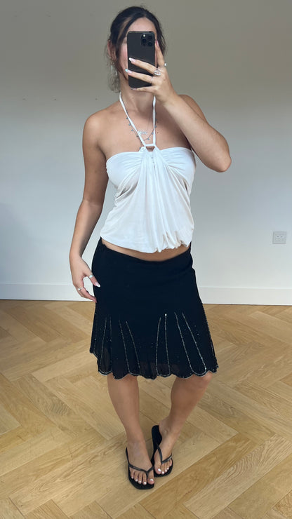 00s black sequin midi skirt- size L