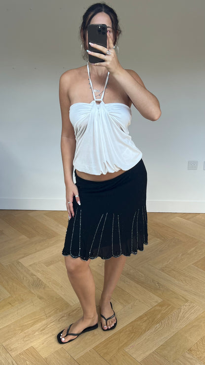 00s black sequin midi skirt- size L