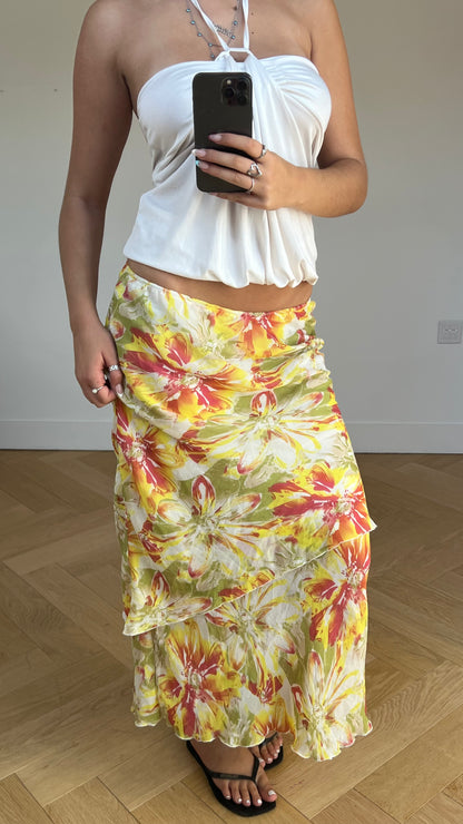 00s yellow floral maxi skirt- size M