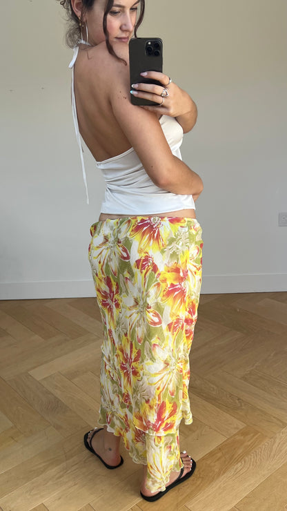 00s yellow floral maxi skirt- size M