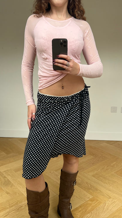 00s black polka dot midi skirt- size S