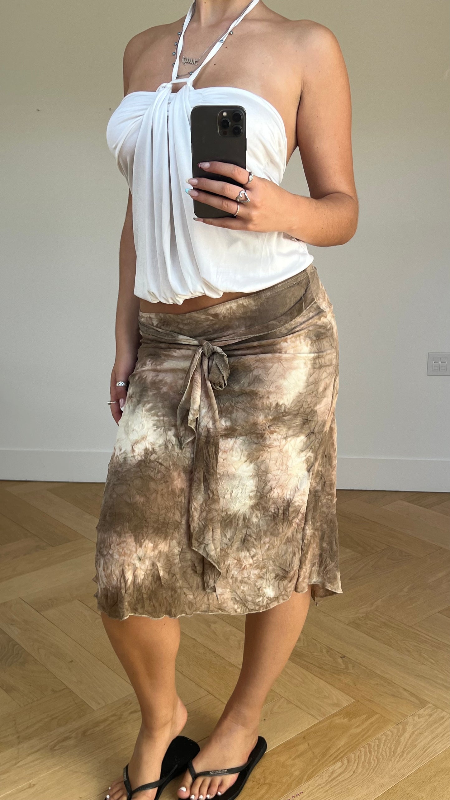 00s brown mesh midi skirt- size M