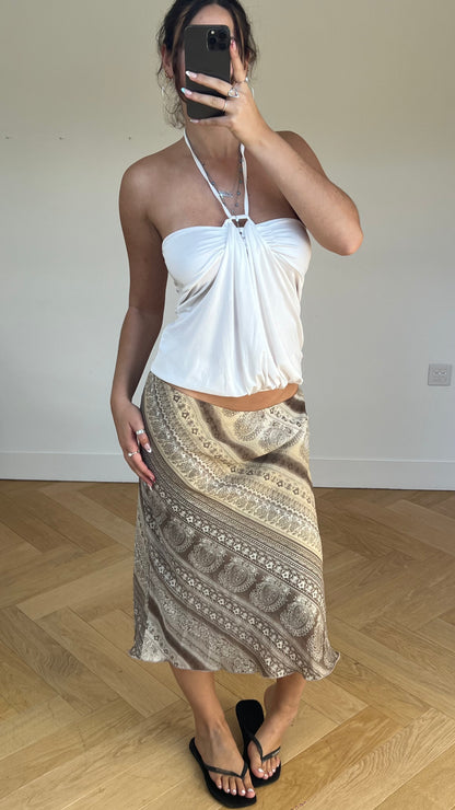 00s brown paisley midi skirt- size M