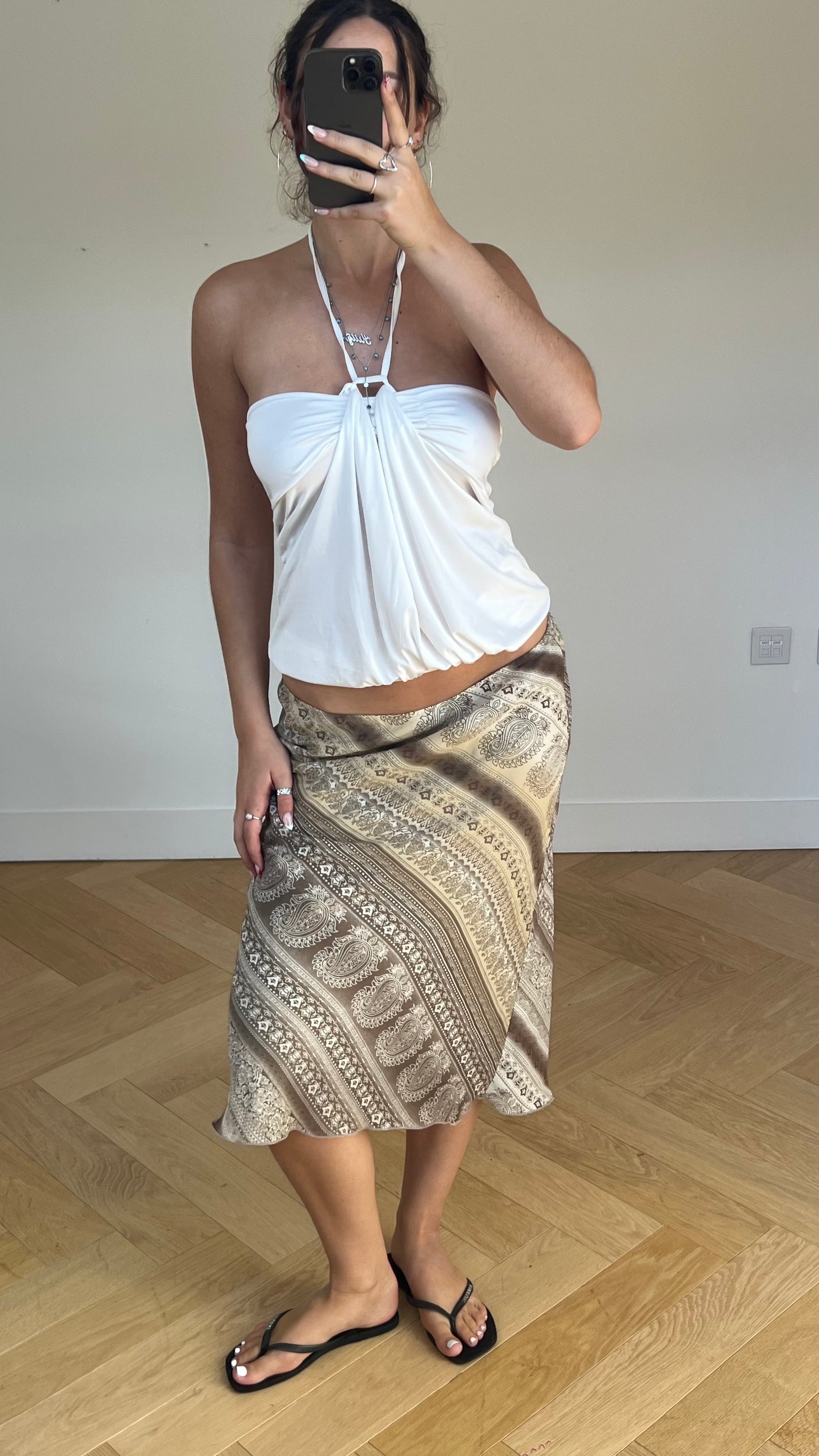 00s brown paisley midi skirt- size M