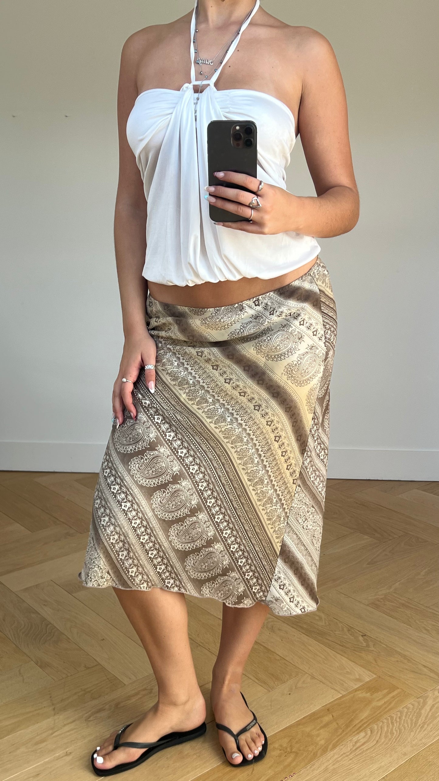 00s brown paisley midi skirt- size M
