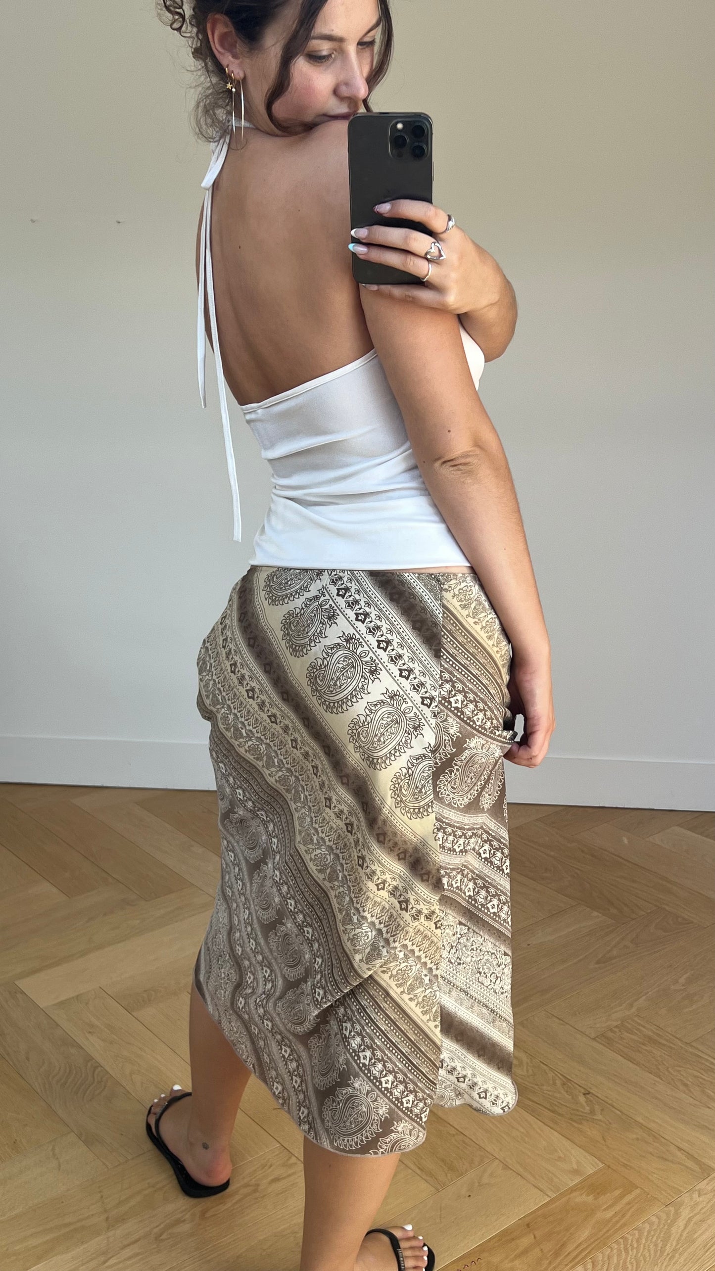 00s brown paisley midi skirt- size M