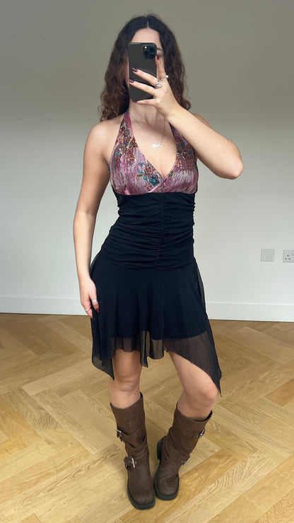 00s black mesh midi dress- size S