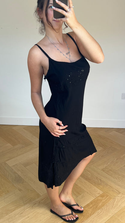 00s black asymmetric midi dress- size L