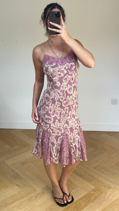 00s pink floral midi dress- size M