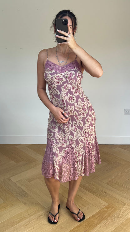 00s pink floral midi dress- size M