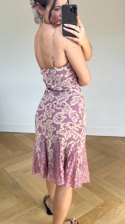 00s pink floral midi dress- size M