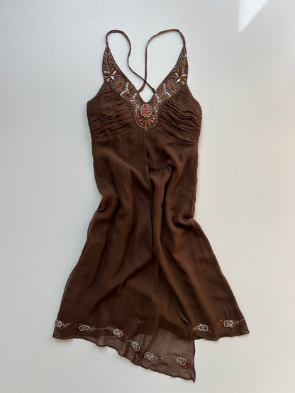 00s brown sequin midi dress- size S