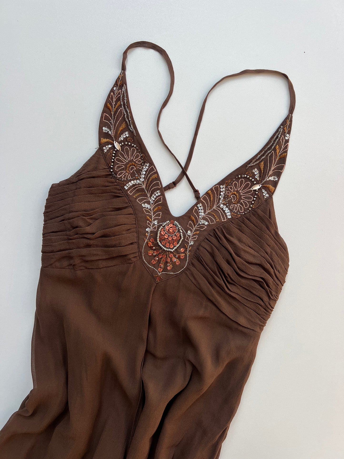 00s brown sequin midi dress- size S
