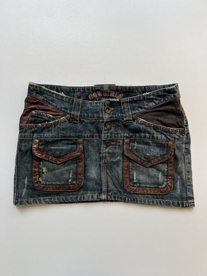00s denim leather mini skirt- size S