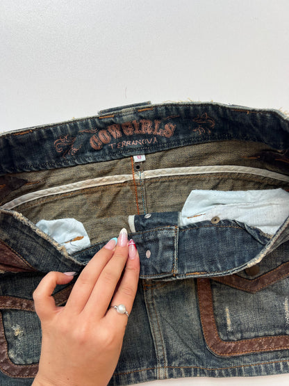00s denim leather mini skirt- size S