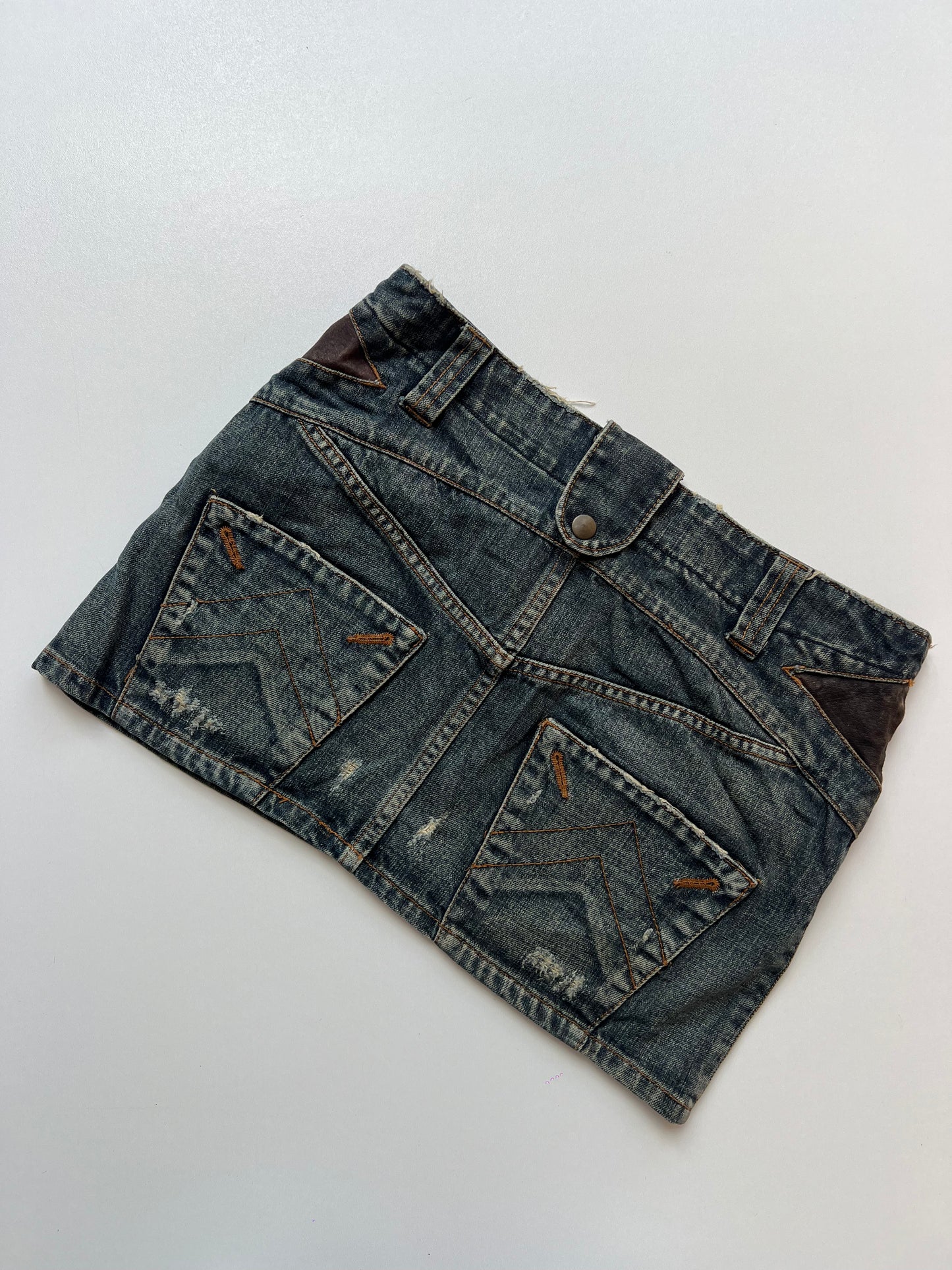 00s denim leather mini skirt- size S