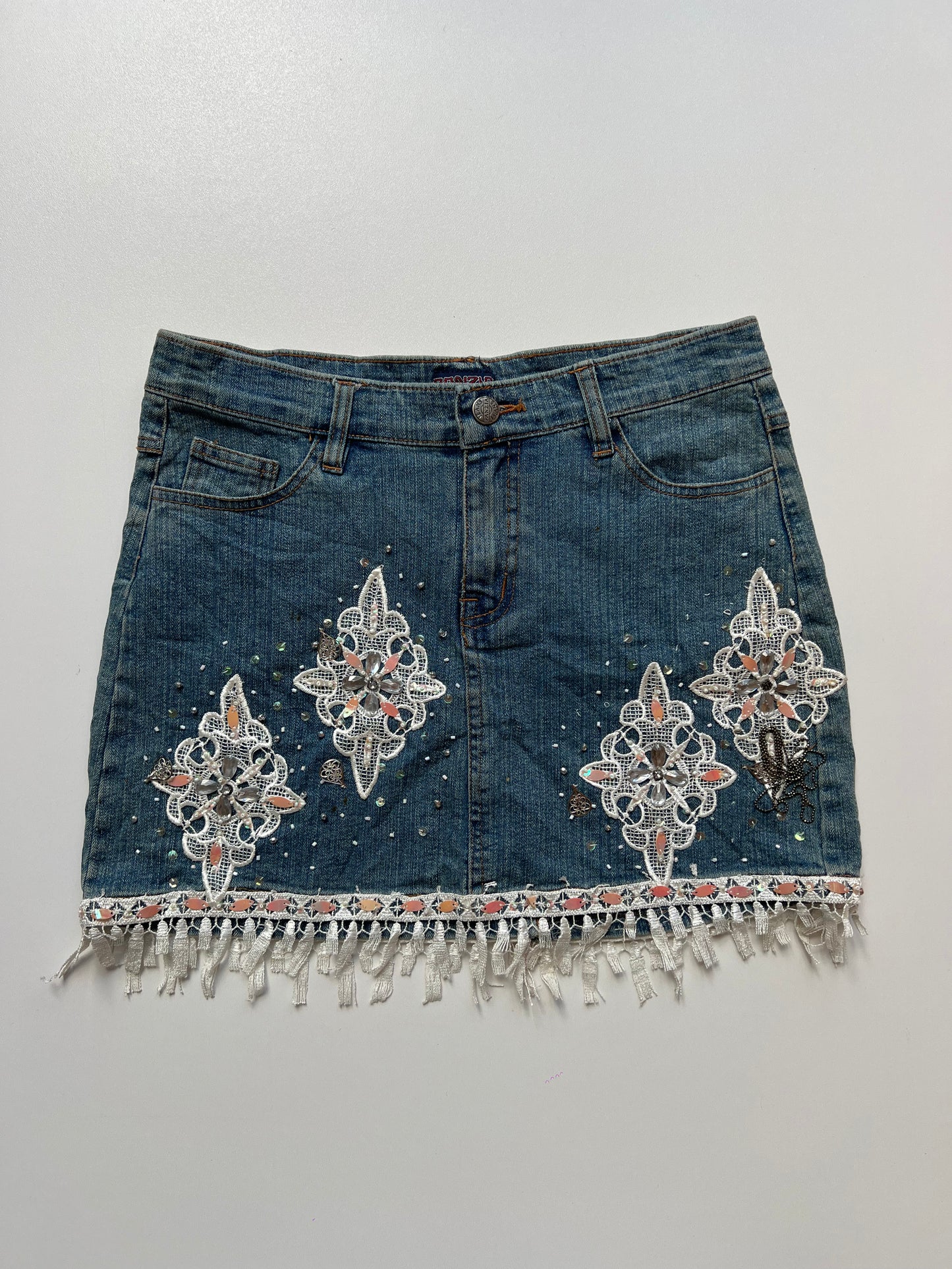00s denim lace sequin skirt- size S