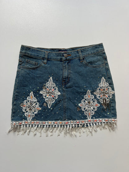 00s denim lace sequin skirt- size S