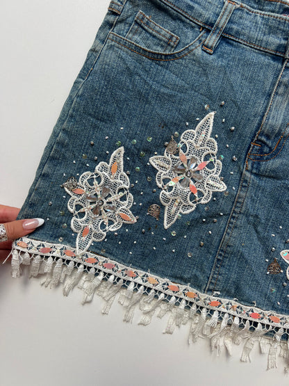 00s denim lace sequin skirt- size S