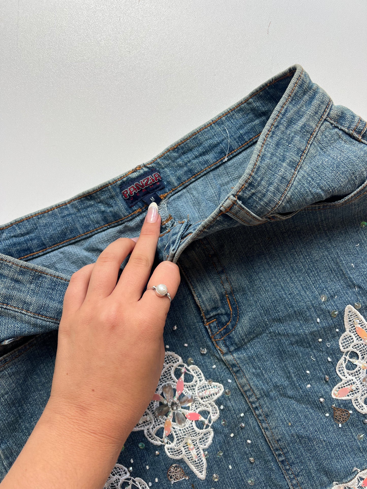 00s denim lace sequin skirt- size S