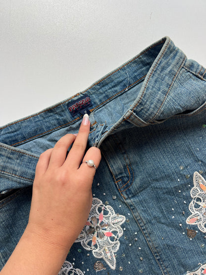 00s denim lace sequin skirt- size S