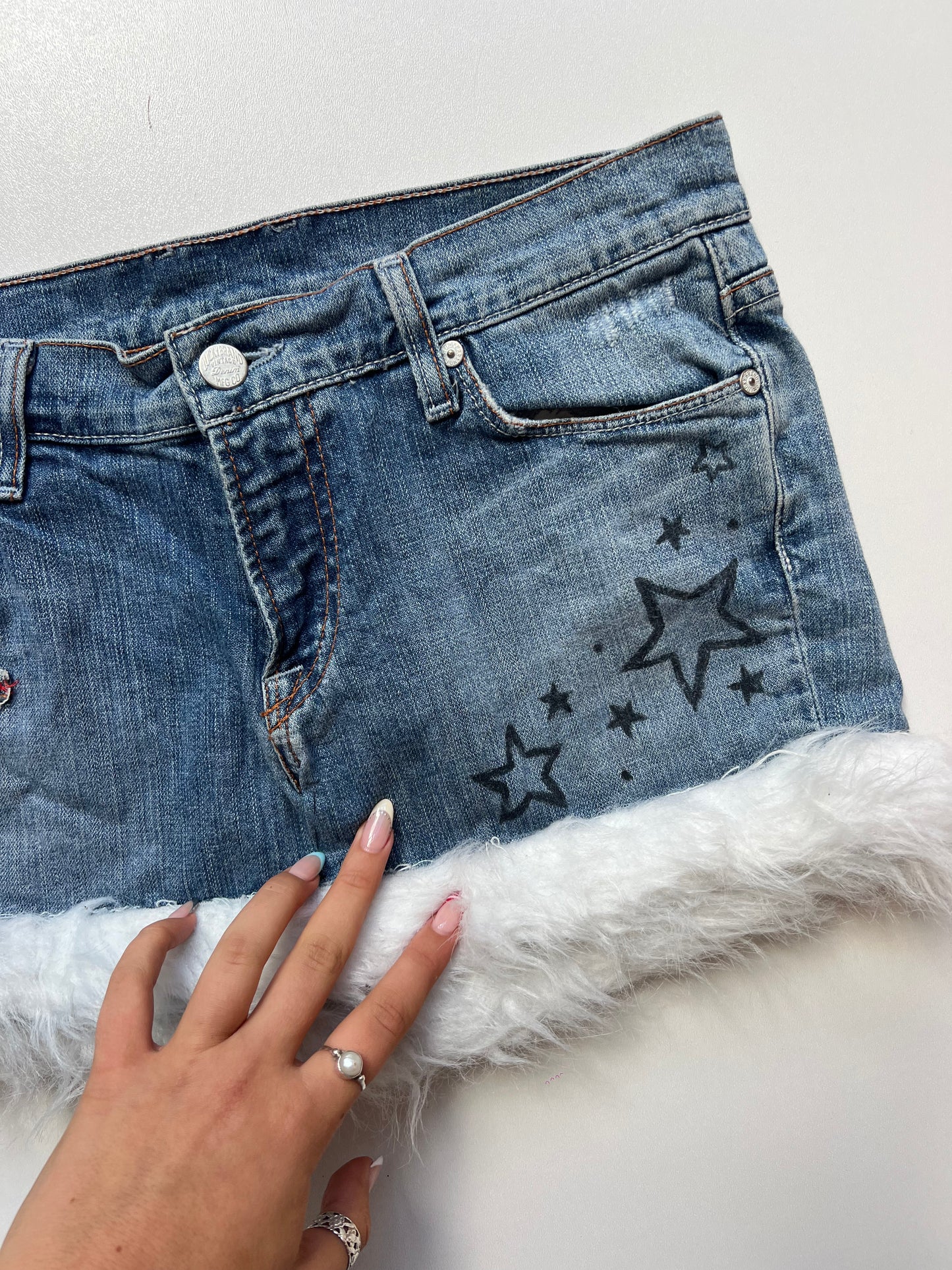 00s denim fur mini skirt- size S