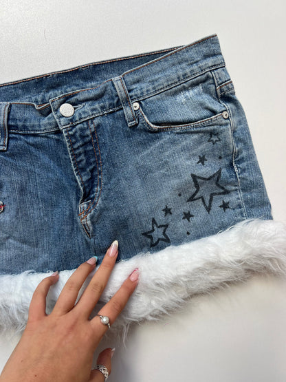 00s denim fur mini skirt- size S