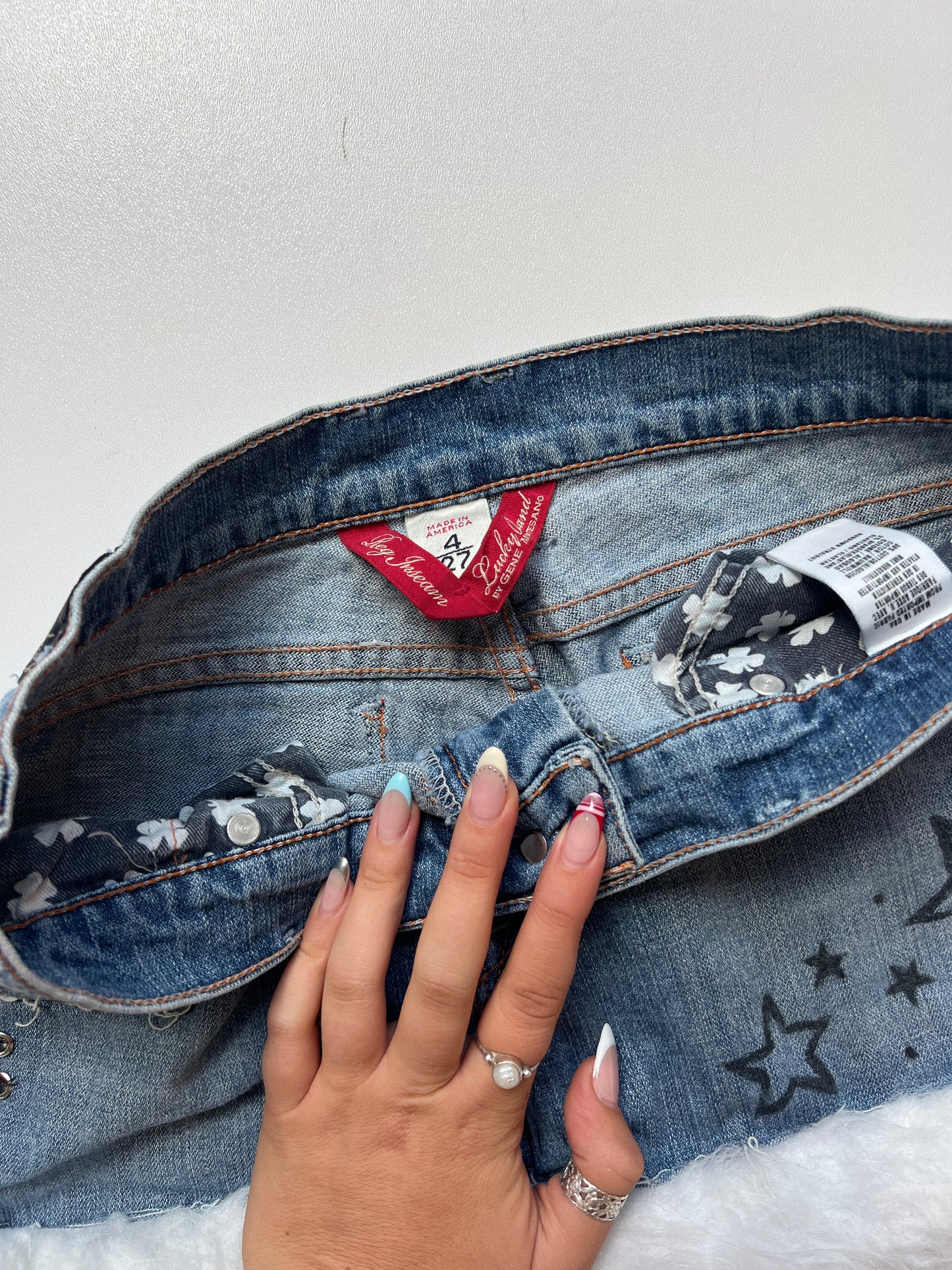 00s denim fur mini skirt- size S