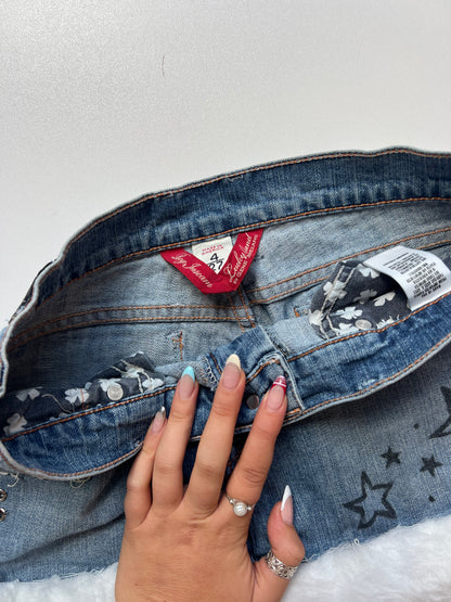 00s denim fur mini skirt- size S