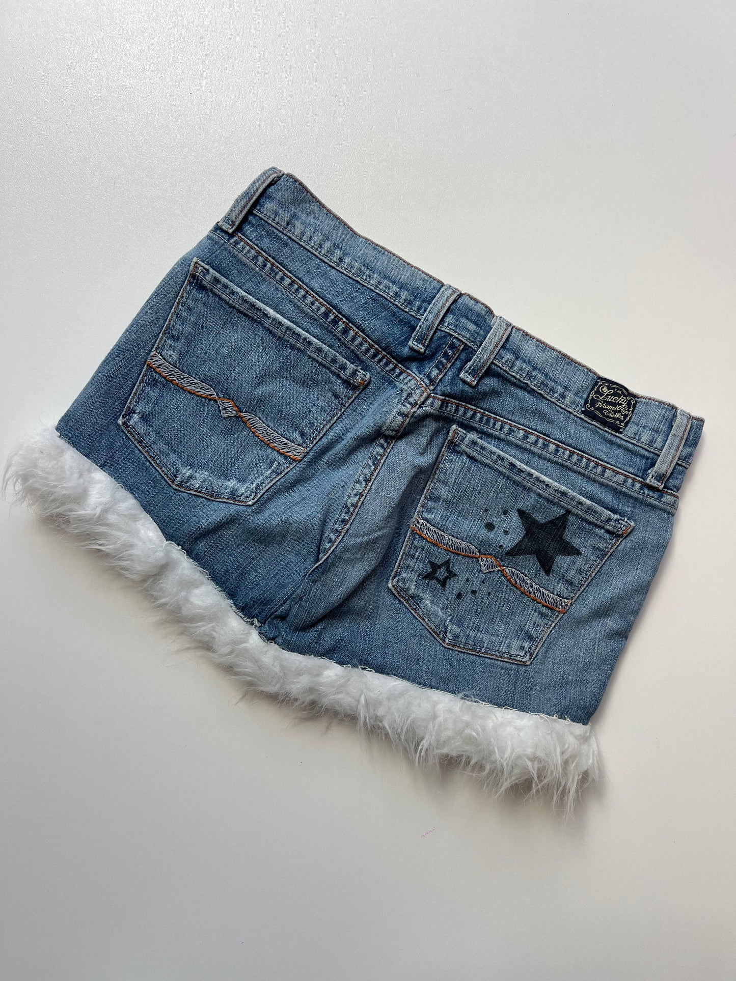 00s denim fur mini skirt- size S