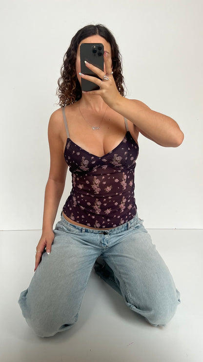 00s purple floral mesh cami- size S