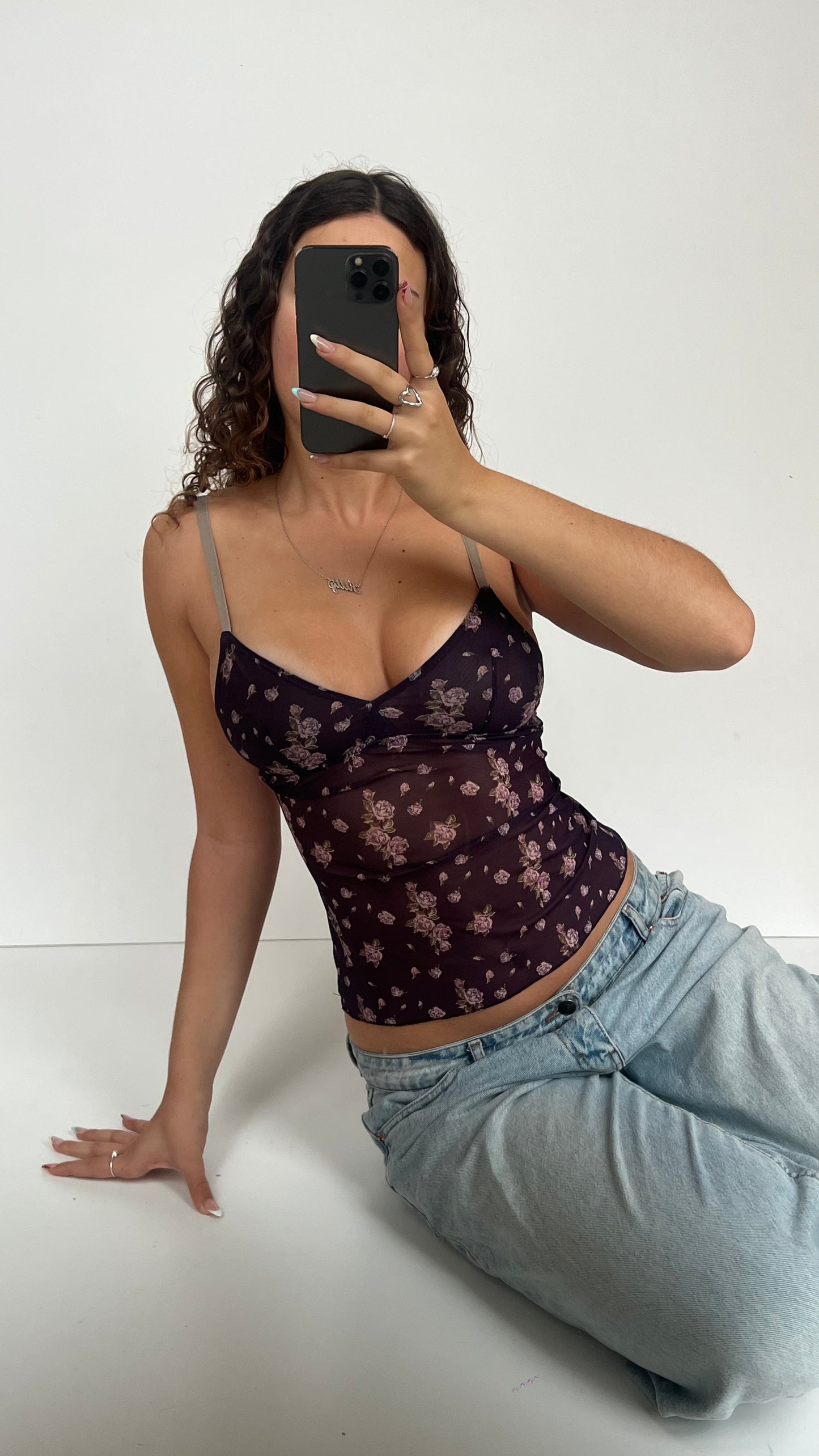 00s purple floral mesh cami- size S