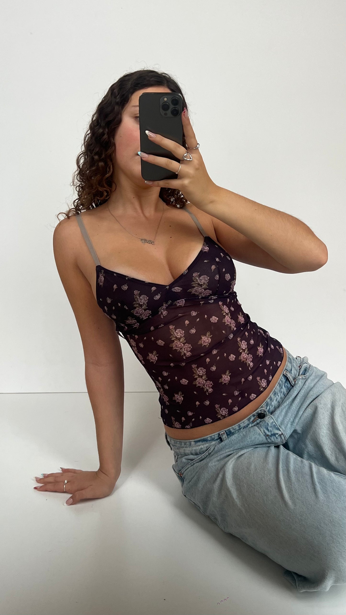 00s purple floral mesh cami- size S