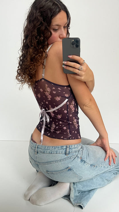 00s purple floral mesh cami- size S