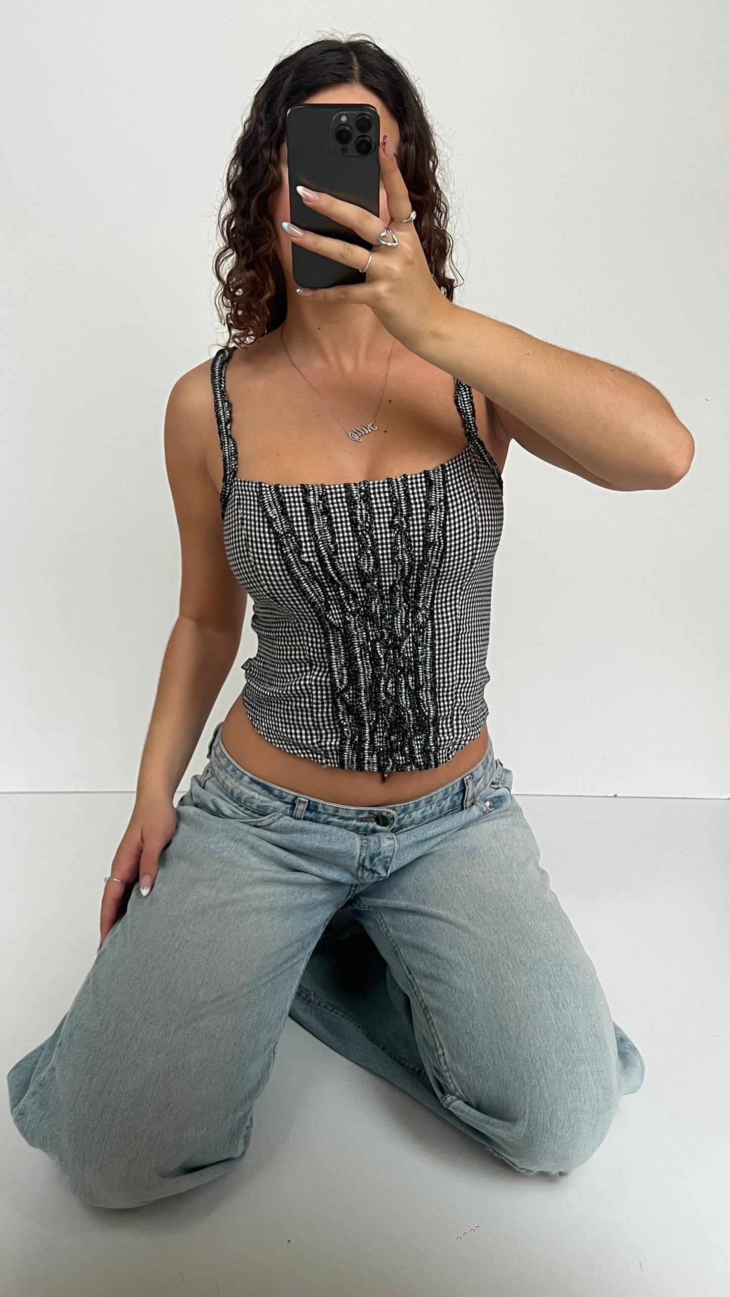 00s black gingham cami- size XS/S