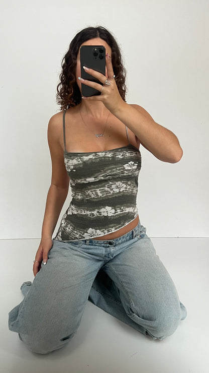 00s khaki Hawaiian floral cami- size M