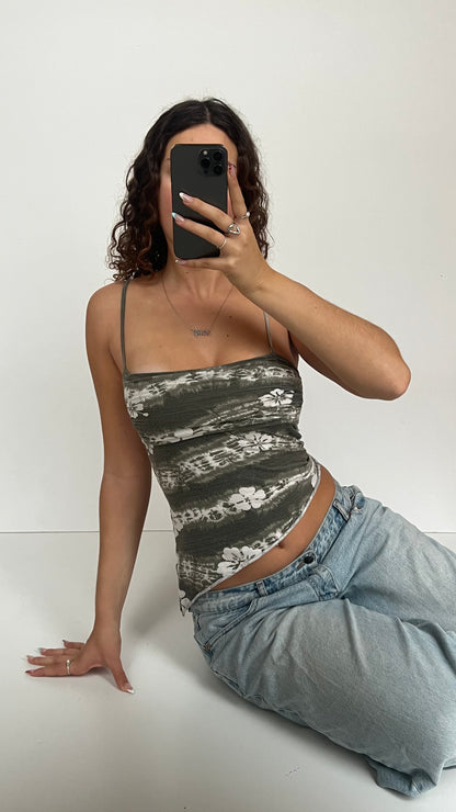 00s khaki Hawaiian floral cami- size M