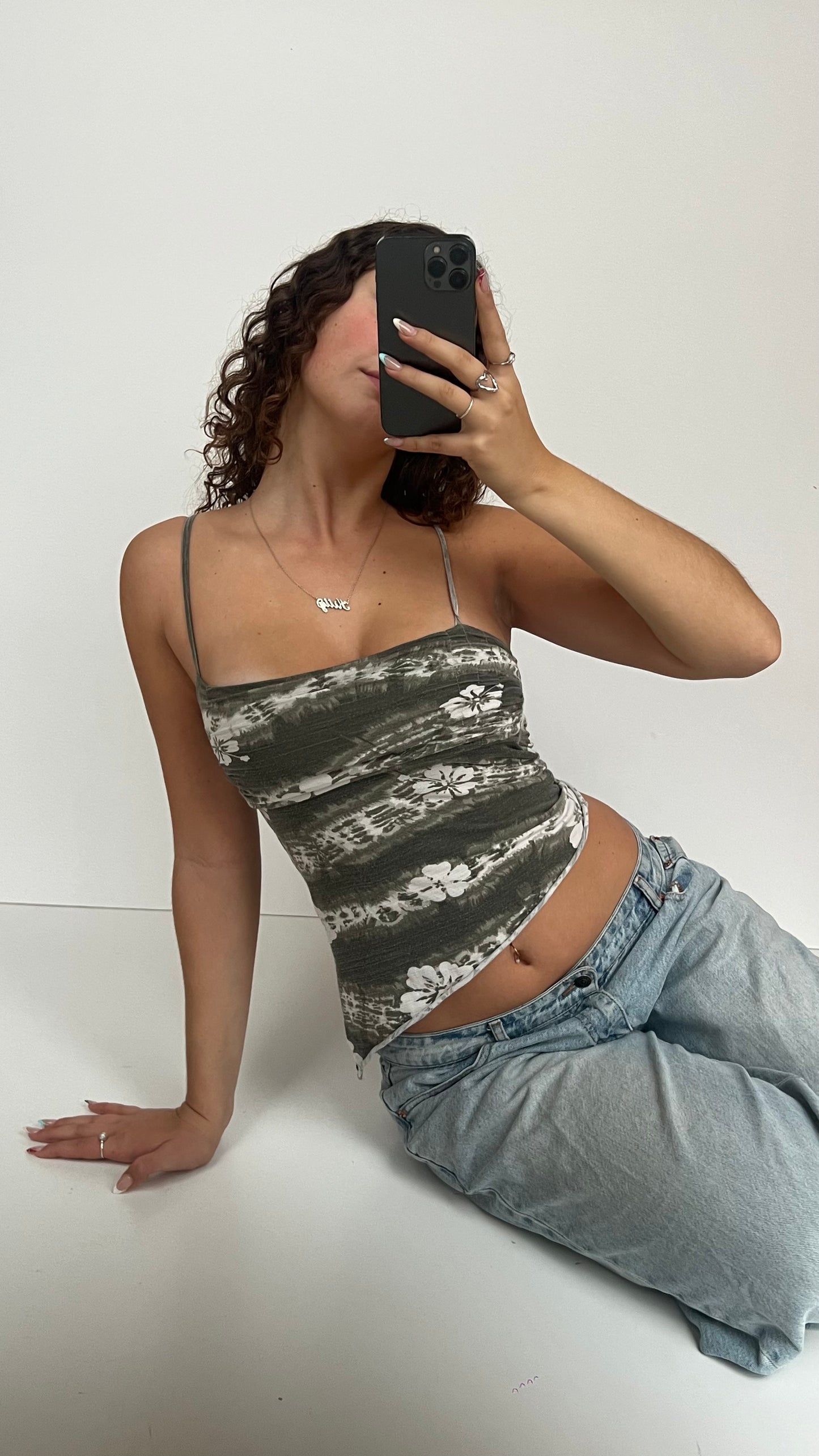 00s khaki Hawaiian floral cami- size M