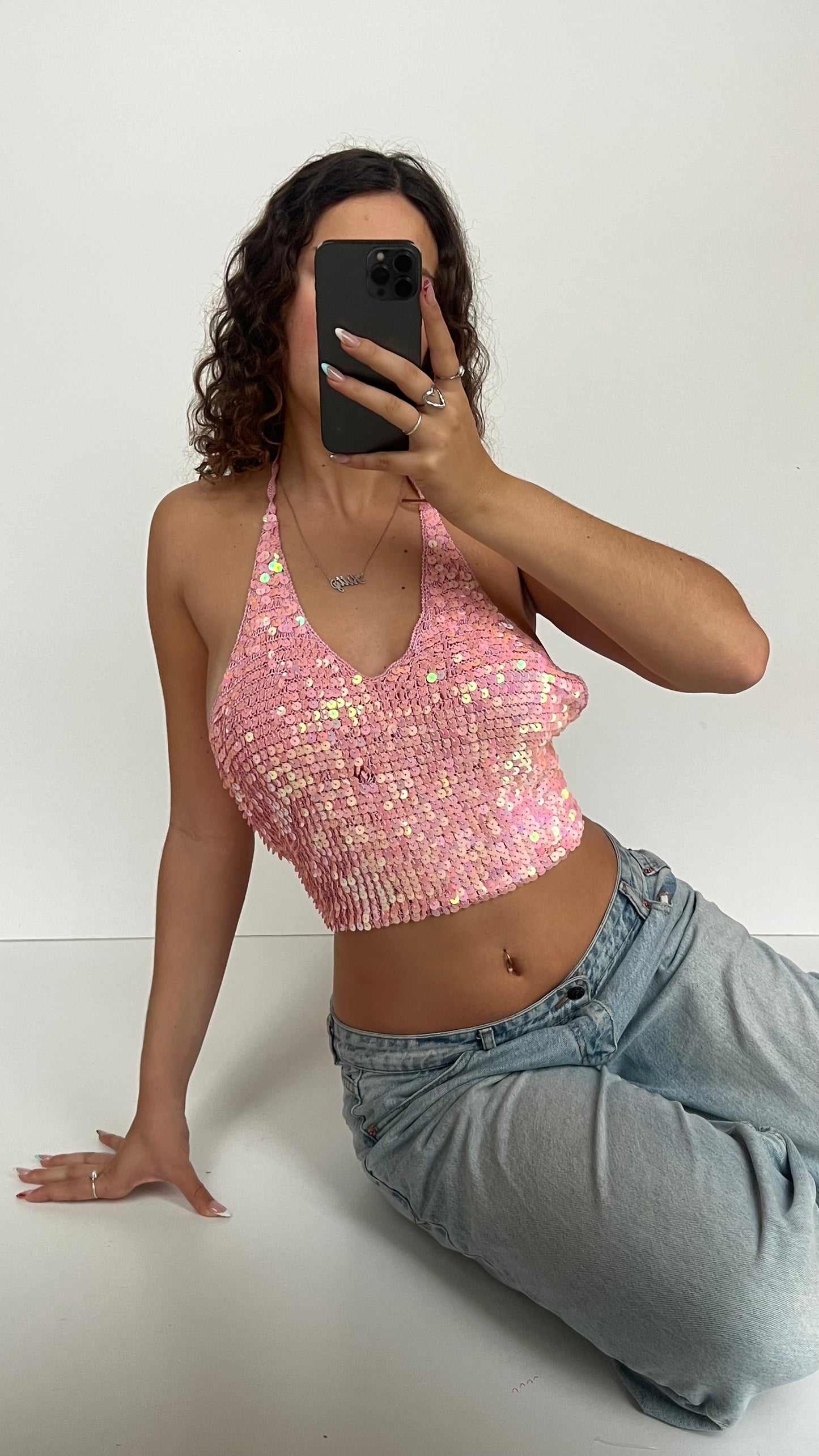 00s pink sequin cami- size L