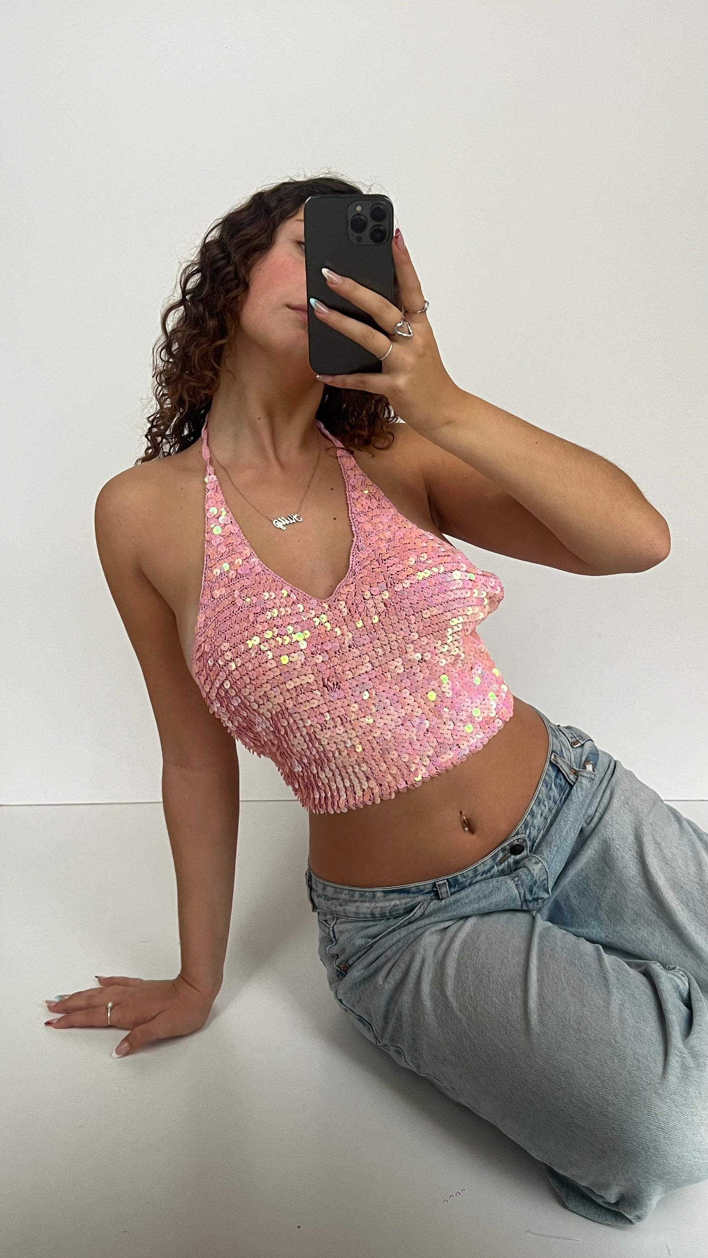 00s pink sequin cami- size L